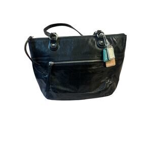 Vintage Coach poppy black leather tote bag with 3 hang tags pristine condition